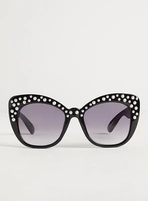 Embellished Cateye Smoke Lens Sunglasses