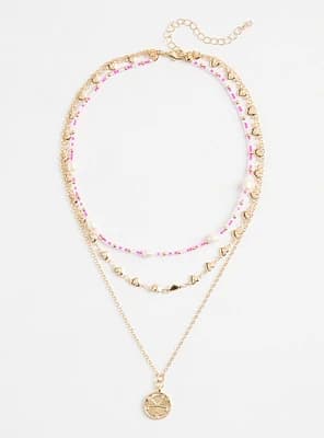 Pearl & Beaded Coin Layered Necklace